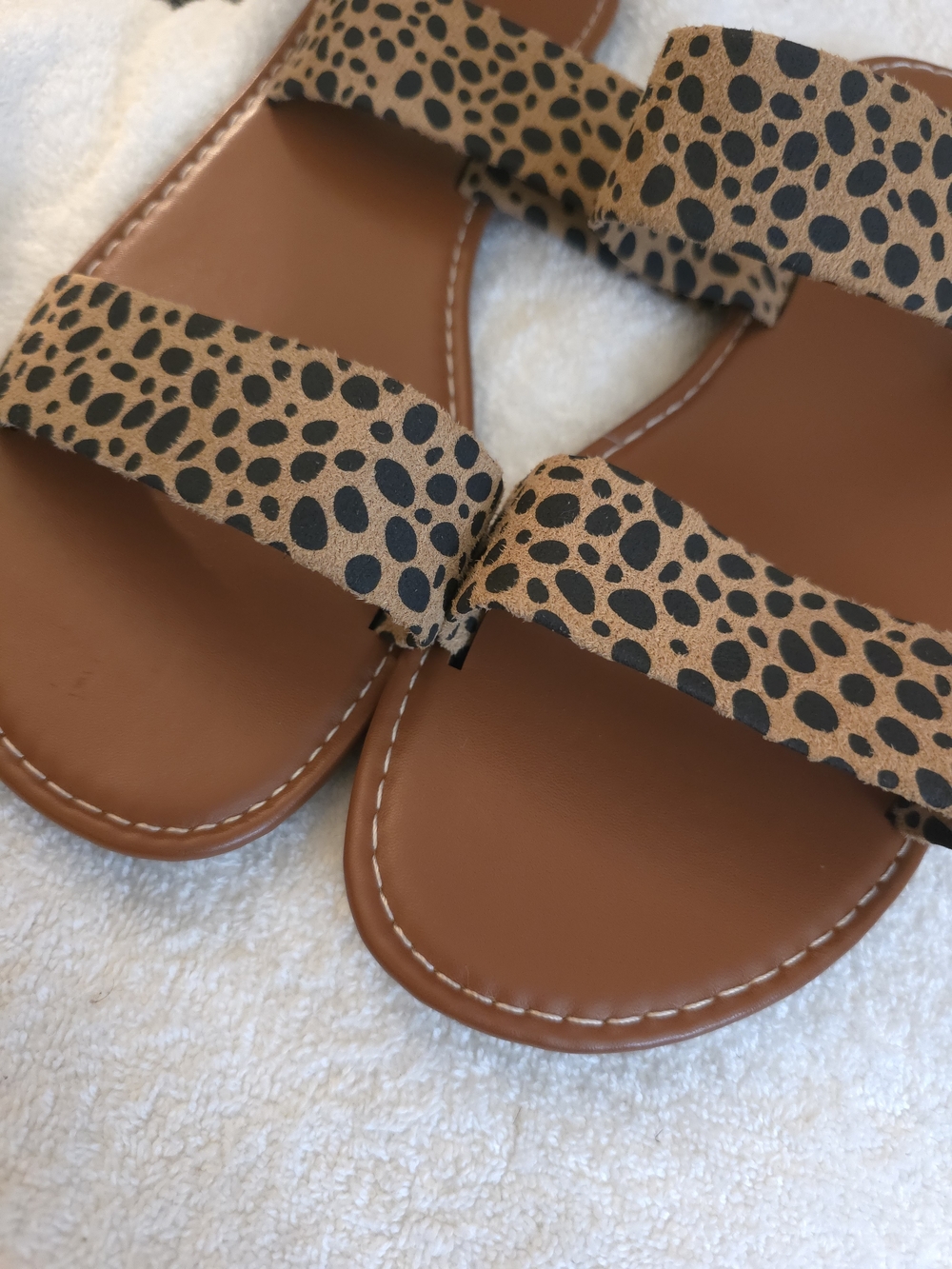 Cheetah Print Double Strap Slide Sandals - Brown & Black